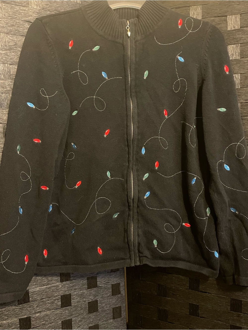 Vintage Christopher & Banks Black Christmas Lights Sweater Small collectible